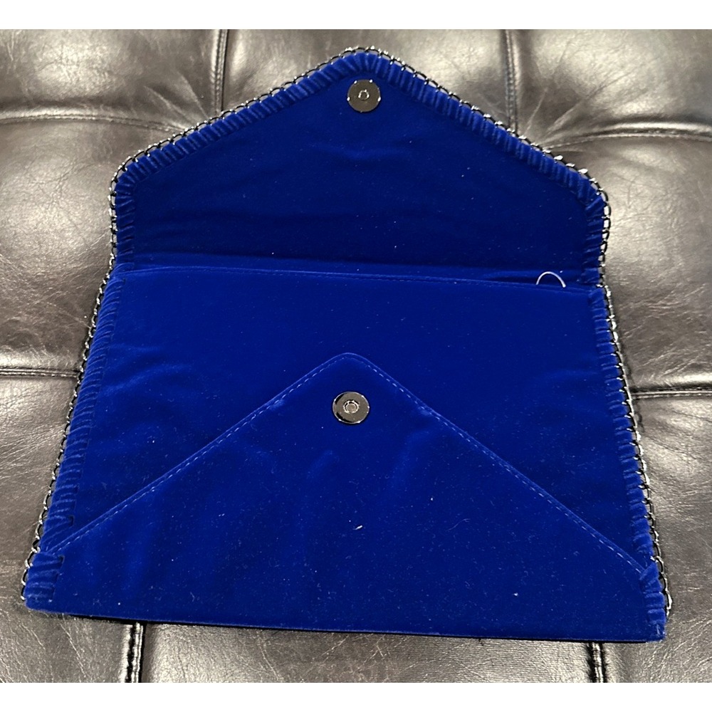 Design Lab Lord & Taylor Envelope Purse Clutch Blue Velvet 11 X 8 - Picture 2 of 11